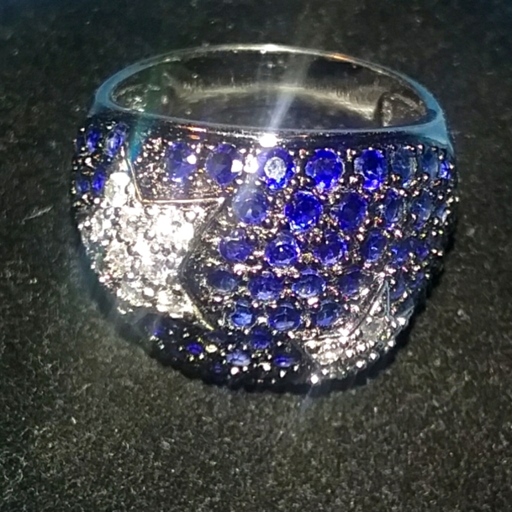 Genuine Diamond Accents With Midnight Blue Stones StarRing .925 Stamped Size 7.5
